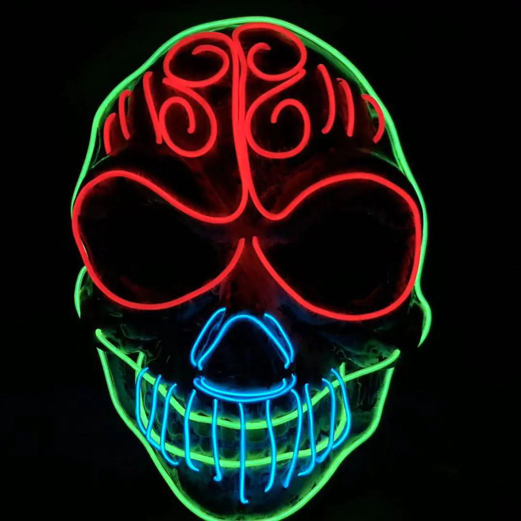 LED Skull Mask with Three-Color Light for Halloween
