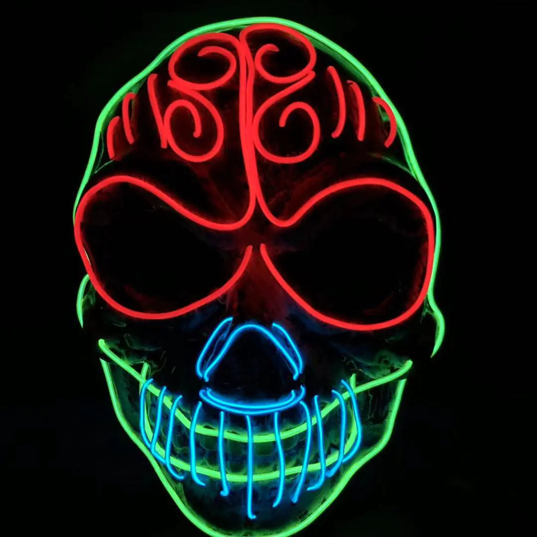 LED Skull Mask with Three-Color Light for Halloween