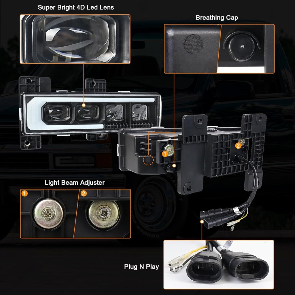 NEW MOVOTOR LED Headlight Assembly Compatible with 1988-1998 Chevy GMC