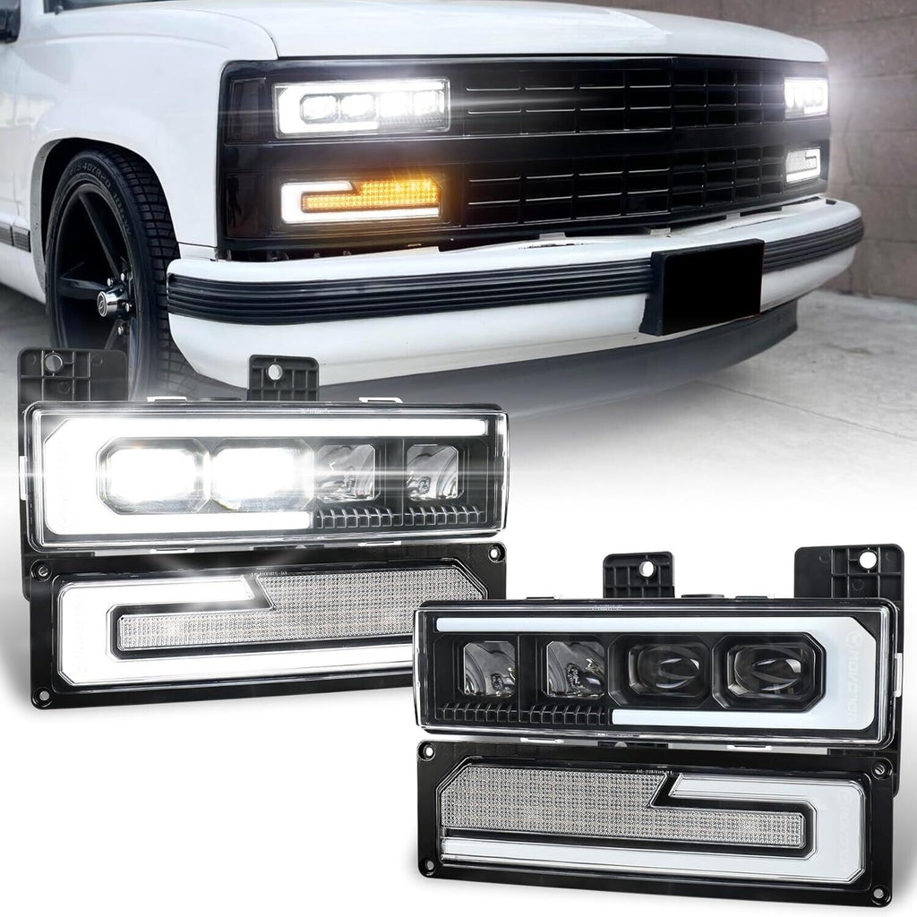 NEW MOVOTOR LED Headlight Assembly Compatible with 1988-1998 Chevy GMC