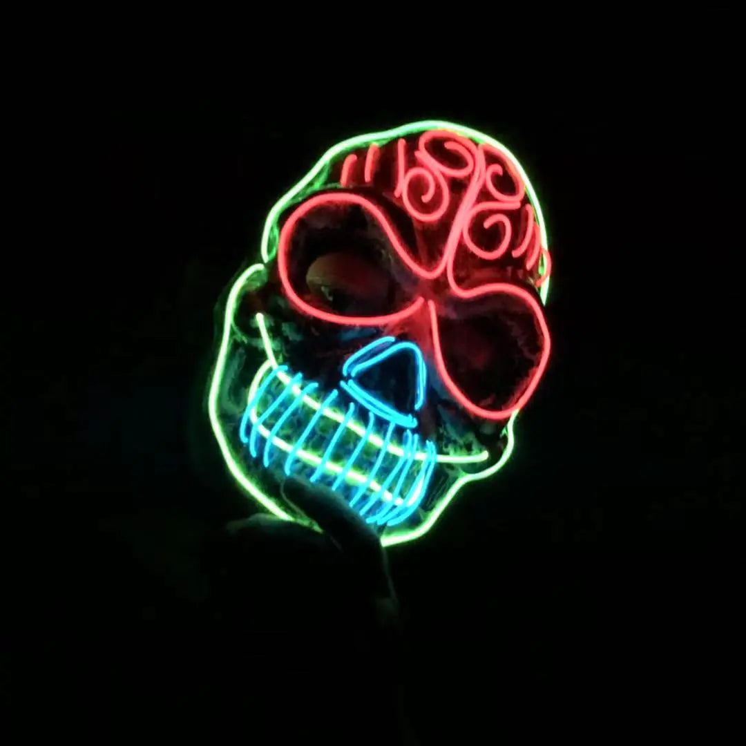 LED Skull Mask with Three-Color Light for Halloween