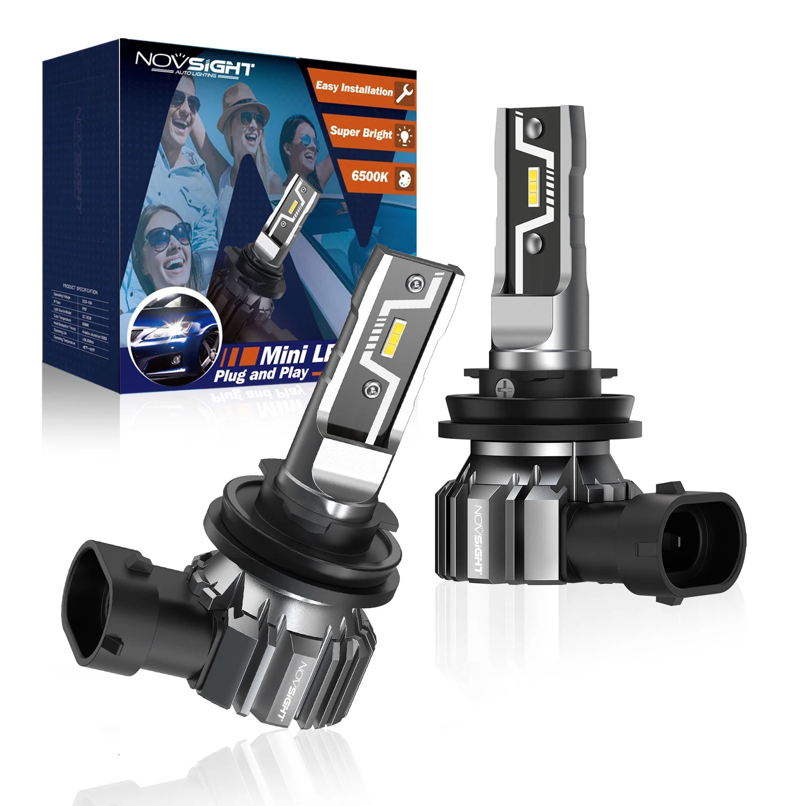 NOVSIGHT H11 LED Headlight Bulb H7 H4 H8 H9 H1 9005 HB3 9006 HB4 Led H11 Mini Size Car Lamps 50W 10000LM Headlamp 6500K Fog Lamp