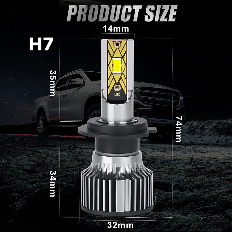 Turbo LED Headlight Bulbs Canbus 12V/24V | H7 H4 H1 H3 H8 H9 H11 880 9005 9006 HB3 HB4 High Low Beam | 7035 CSP Chips | Auto Headlamp
