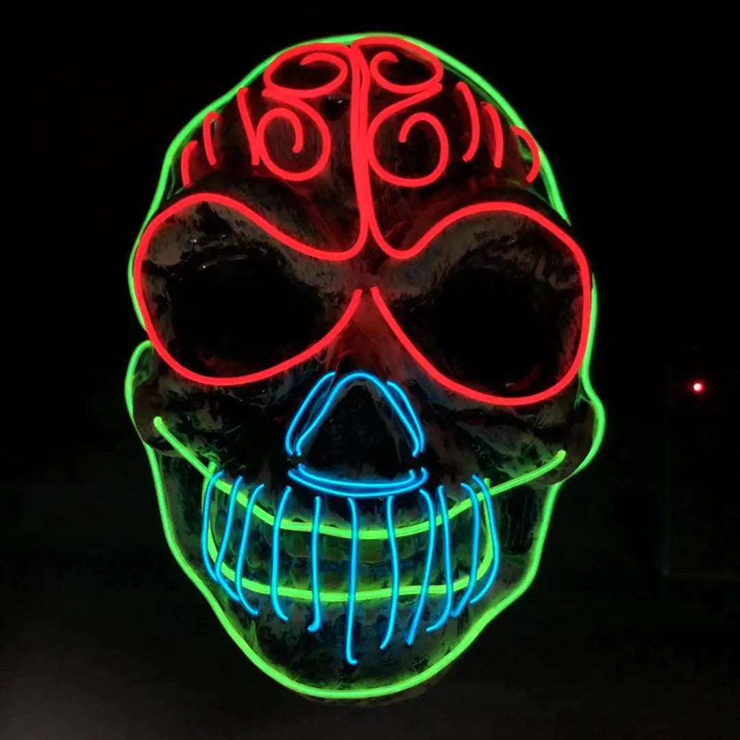 LED Skull Mask with Three-Color Light for Halloween